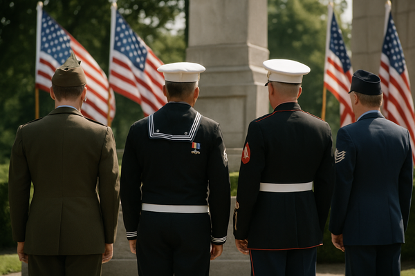 Veterans standing at attention with faces not visible